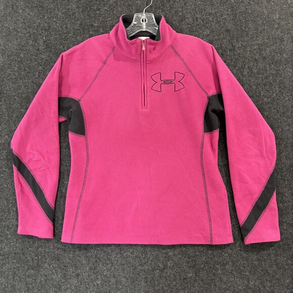 Under Armour Pullover Womens Medium Pink Fleece Quarter Zip Athletic Training - Picture 1 of 8